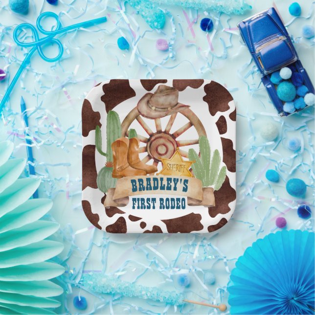 Assiettes En Carton Cowboy 1er rodéo cheval ferme fête personnalisée (Fête)