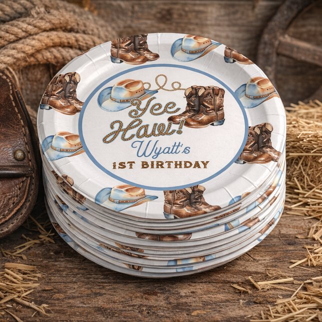 Assiettes En Carton Cowboy Boots First Rodeo Birthday (Cowboy Boots First Rodeo Birthday Paper Plates)