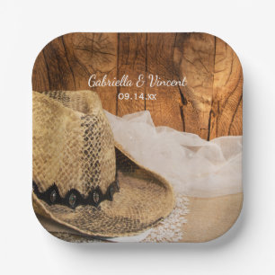 Assiettes En Carton Cowboy Casquette et Barn Wood Mariage de l'Ouest