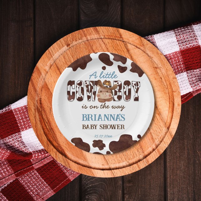 Assiettes En Carton Cowboy cheval de bébé mignon baby shower de l'oues (Cowboy cute baby horse western baby shower printed paper plates cow pattern brown blue table decor)