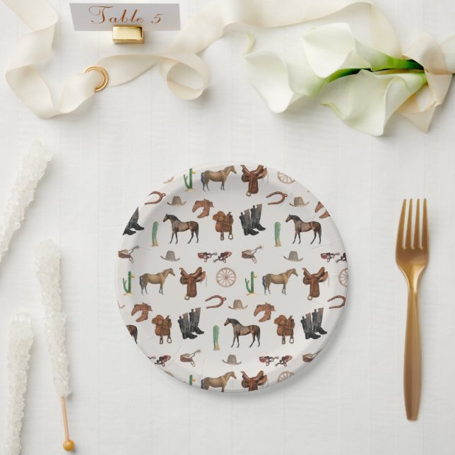 Assiettes En Carton Cowboy Cowgirl Western Rodeo Pays Motif (Mariage)