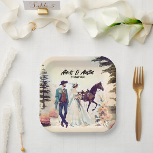 Assiettes En Carton Cowboy, mariée et Mariage du cheval