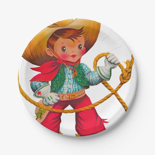 Assiettes En Carton Cowboy Retro Boy Child Cute Western (Devant)
