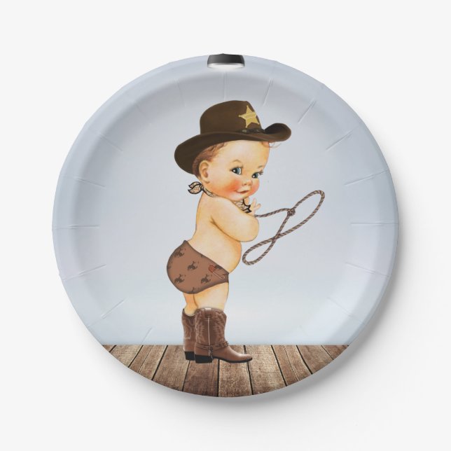 Assiettes En Carton Cowboy Sur Son Chemin Baby shower (Devant)