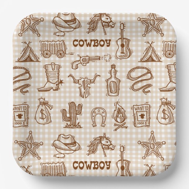 Assiettes En Carton Cowboy Western  (Recto)