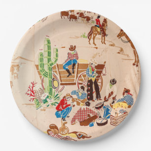 Assiettes En Carton Cowboys - Papier peint Vintage - Wild West