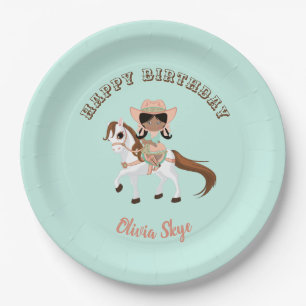 Assiettes En Carton Cowgirl Afro-Américaine sur un cheval Filles Weste