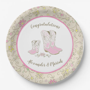 Assiettes En Carton Cowgirl Baby shower Pays Western Rose Girl