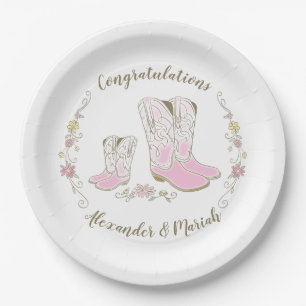 Assiettes En Carton Cowgirl Baby shower Pays Western Rose Girl
