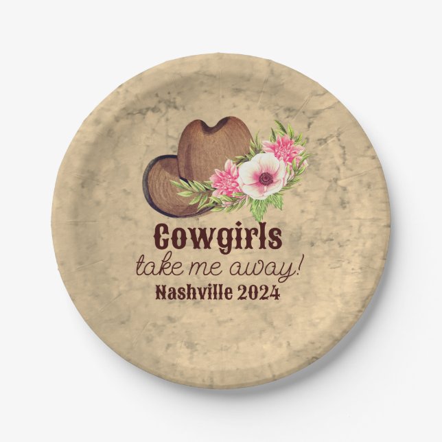 Assiettes En Carton Cowgirl Bachelorette Rustique Floral Rose  (Devant)
