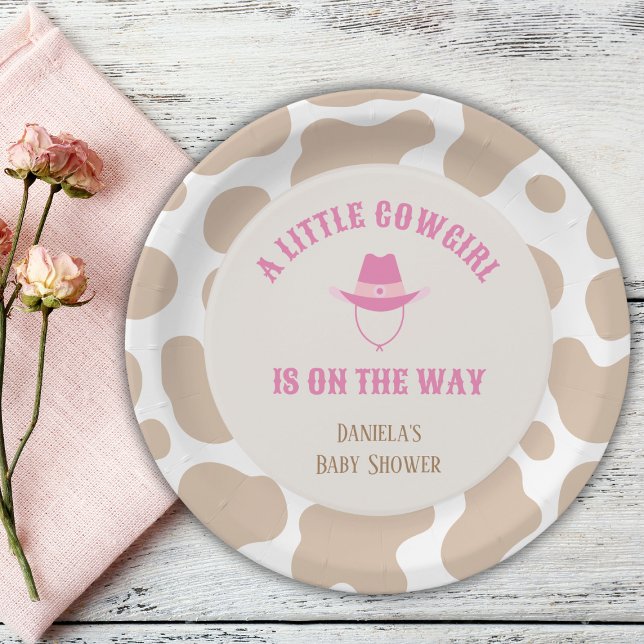 Assiettes En Carton Cowgirl Rodeo Vache Imprimer Baby shower fille (little cowgirl baby shower pink cow print paper plates)