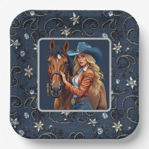 Assiettes En Carton Cowgirl Strass 