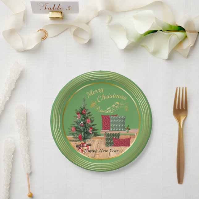 Assiettes En Carton Cozy Bench Merry Christmas Paper Plate (Mariage)