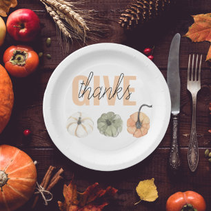 Assiettes En Carton Cozy Colorful Pastel Give Thanks and Pumpkin