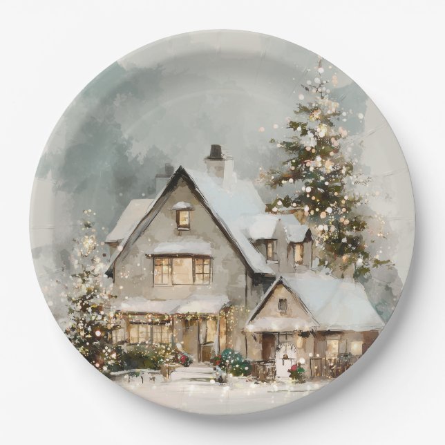 Assiettes En Carton Cozy Whimsical Christmas House | Paper Plates (Devant)