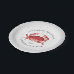 Assiettes En Carton Crabe Crimelle | Crab Boil Event Grey<br><div class="desc">Plaques de papier à thème pour Crabe gris et blanc personnalisées pour votre prochaine soirée Crabe ou événement de fruits de mer. Il présente une illustration d'un crabe rouge cramoisi de style aquarelle. Il y a des endroits autour de cette table pour vos informations uniques sur cet événement.</div>