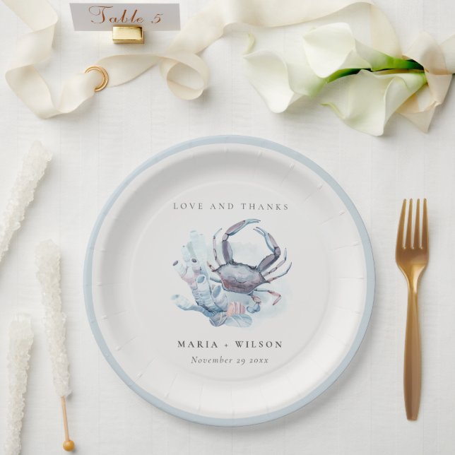 Assiettes En Carton Crabe sous-marin Muet Corail Mariage nautique (Mariage)