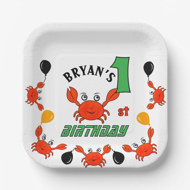 Assiettes En Carton Crabes rouges mignons (Recto)