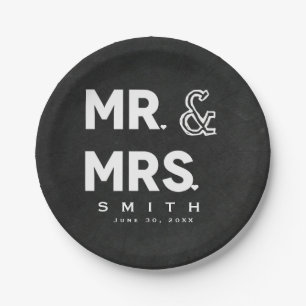 Assiettes En Carton Craie de tableau noir Monsieur et Madame Engagemen