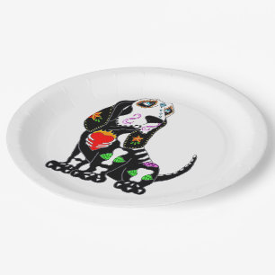 Assiettes En Carton Crâne à sucre Basset Hound
