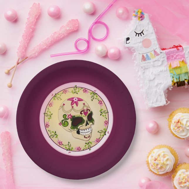 Assiettes En Carton Crâne à sucre Día De Los Muertos (Fête)