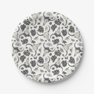 Assiettes En Carton Crâne animal gothique avec fleurs Motif
