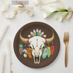 Assiettes En Carton Crâne de buffle emblème amérindien