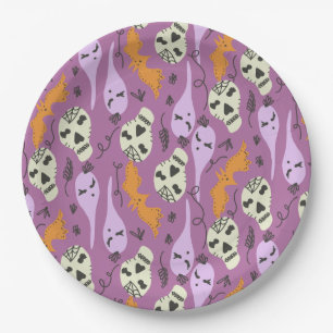 Assiettes En Carton Crâne de fantôme chauve-souris mignon Halloween Gr