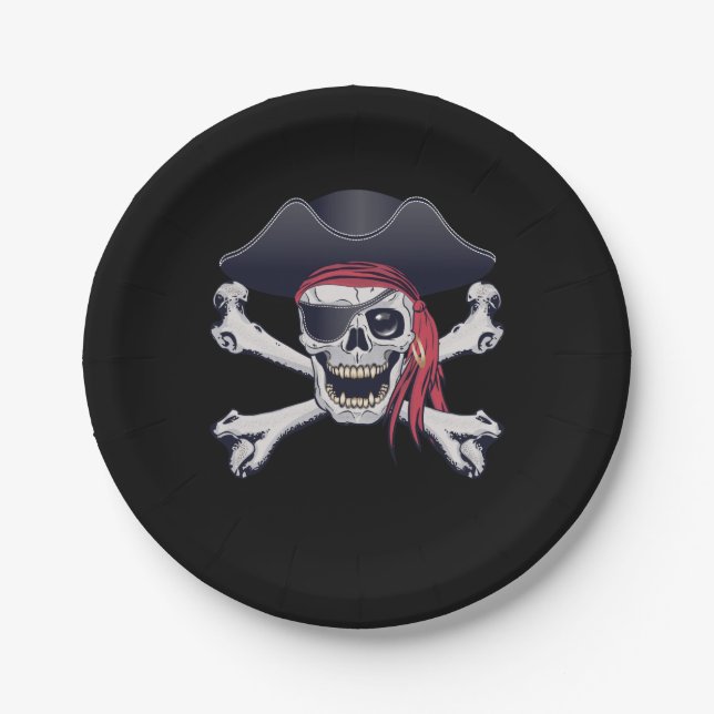 Assiettes En Carton Crâne de pirate (Devant)