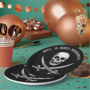 Assiettes En Carton Crâne de pirate et os de sabre croisés