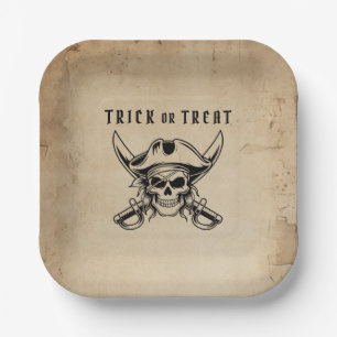 Assiettes En Carton Crâne de pirate vintage pour la fête d'Halloween