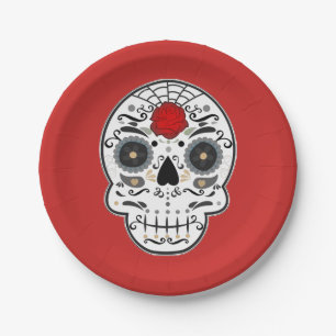 Assiettes En Carton Crâne de sucre Mexicain Espagnol Squelette Fête