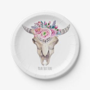 Assiettes En Carton Crâne de vache floral rustique Boho Chic Fête pers