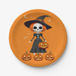Assiettes En Carton Crâne d'Halloween avec citrouille