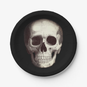 Assiettes En Carton Crâne effrayant noir Halloween Adulte