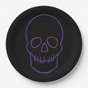 Assiettes En Carton Crâne en violet et noir