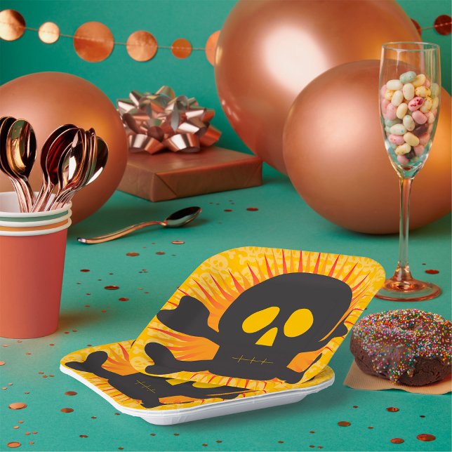 Assiettes En Carton Crâne et os croisés (Créateur téléchargé)