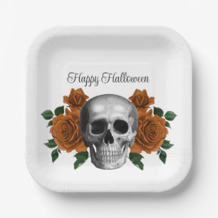 Assiettes En Carton Crâne Floral Gothique Halloween