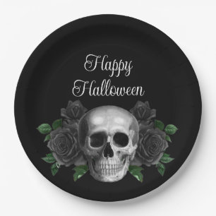 Assiettes En Carton Crâne Floral Gothique Noir Halloween