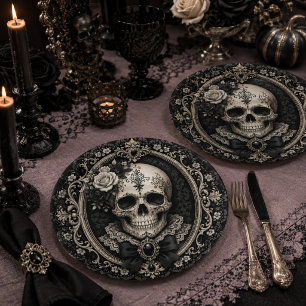 Assiettes En Carton Crâne gothique victorien noir ivoire romance sombr