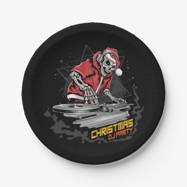 Assiettes En Carton crâne santa claus avec veste de noël et casquette  (Devant)