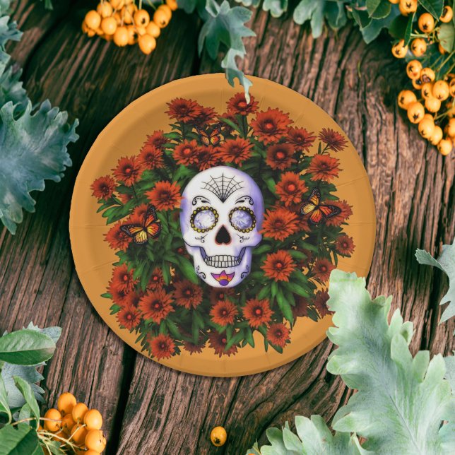 Assiettes En Carton Crâne sucre Marigold Dia de Los Muertos Halloween (Créateur téléchargé)