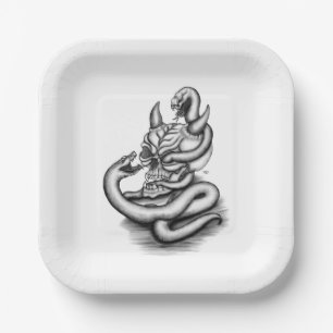 Assiettes En Carton Crâne - Tête diabolique avec serpent