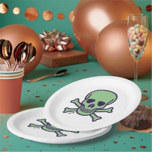 Assiettes En Carton Crâne vert grandes plaques de papier