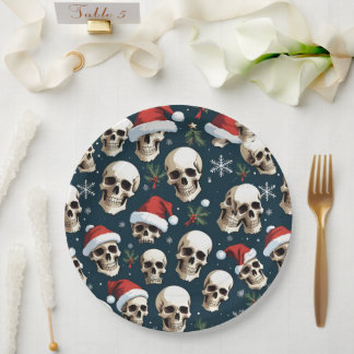 Assiettes En Carton Crânes de Noël amusants Père Noël dans les chapeau