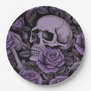 Assiettes En Carton Crânes en fleurs : motif rose pourpre, amoureux go