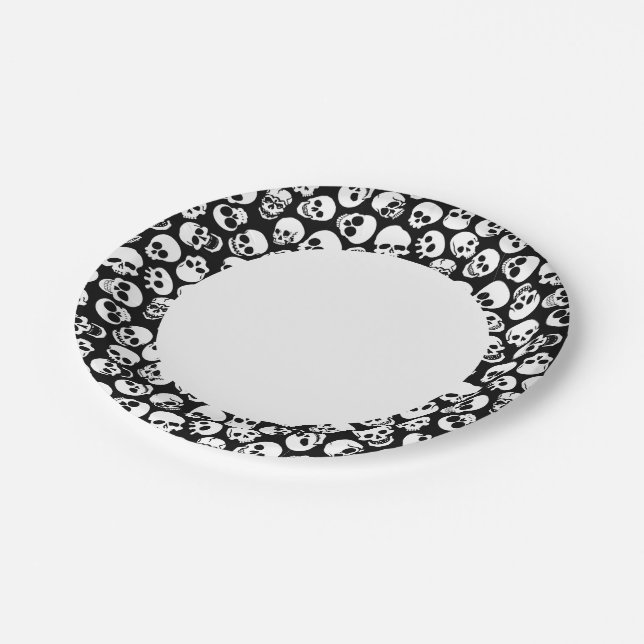 Assiettes En Carton Crânes en Motif Arrière - plan noir (Angle)