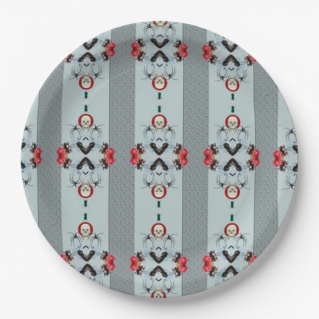 Assiettes En Carton Crânes et araignées (Devant)