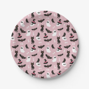 Assiettes En Carton Crânes Fantômes roses Ravens Chats Halloween Motif