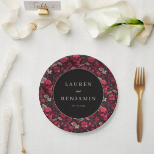 Assiettes En Carton Crânes Floraux Rouges Gothiques